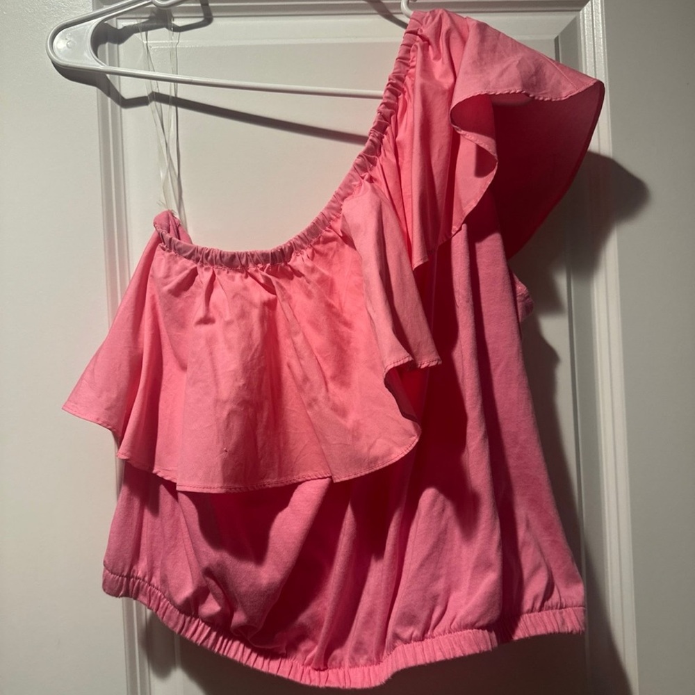 Pink Ruffled One-Shoulder Top